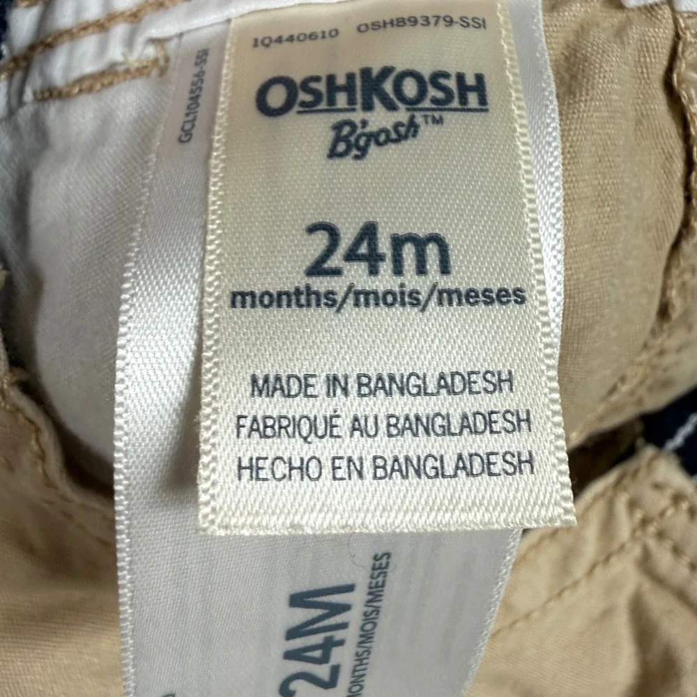 OshKosh B'gosh Canvas Shortalls 24M Tan Khaki Classic Workwear Aesthetic